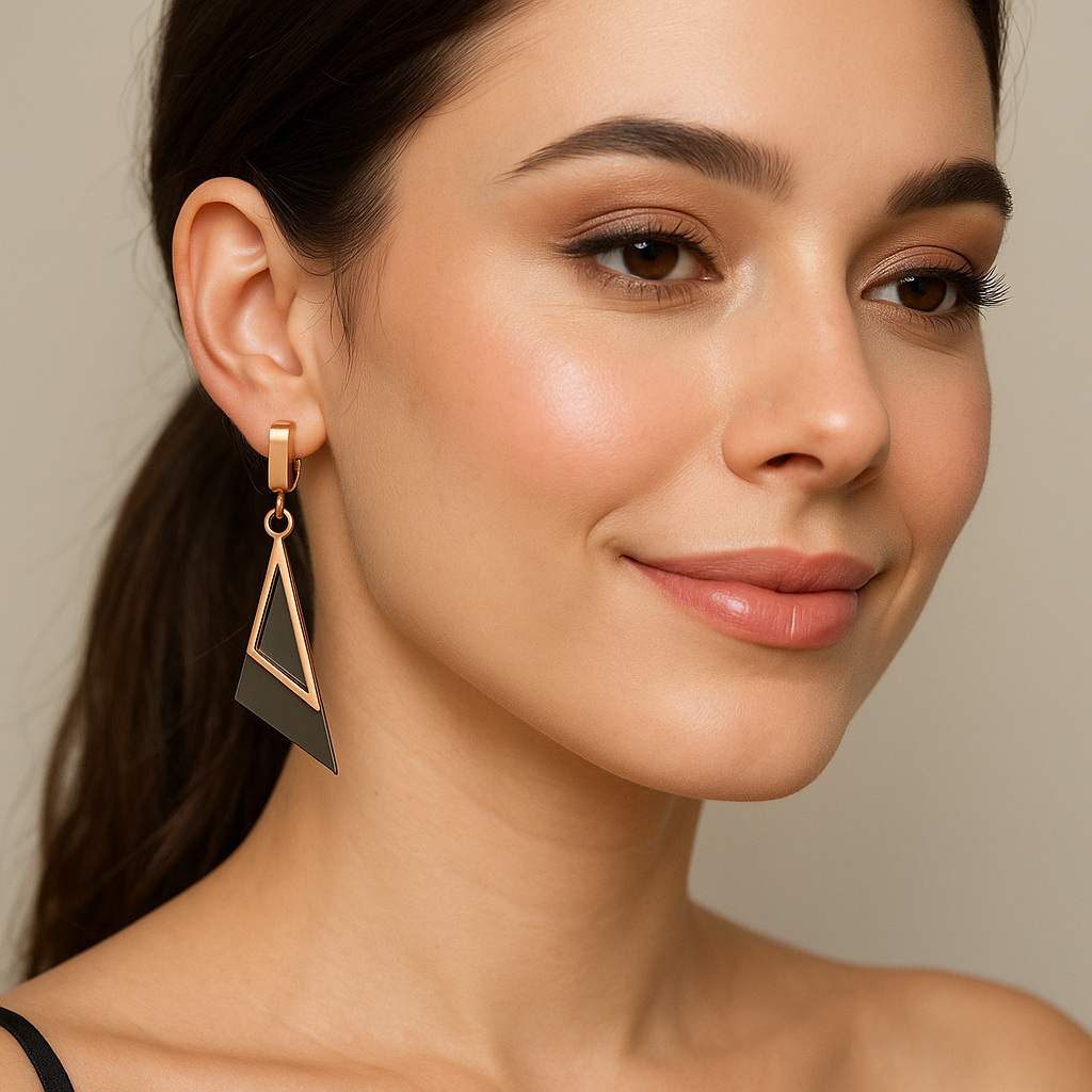 Sleek Rose Gold & Black Geometric Drop Earrings