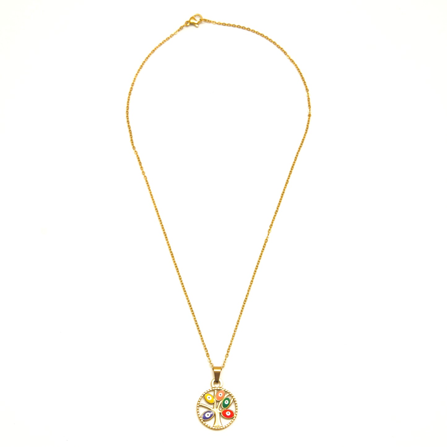 Gold Evil Eye Tree Pendant Necklace