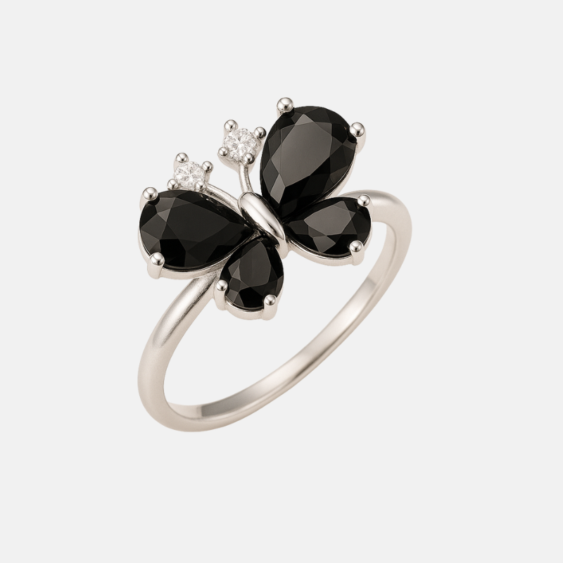 Black Butterfly Ring for Women – Elegant Silver Adjustable Statement Ring | Twinkear