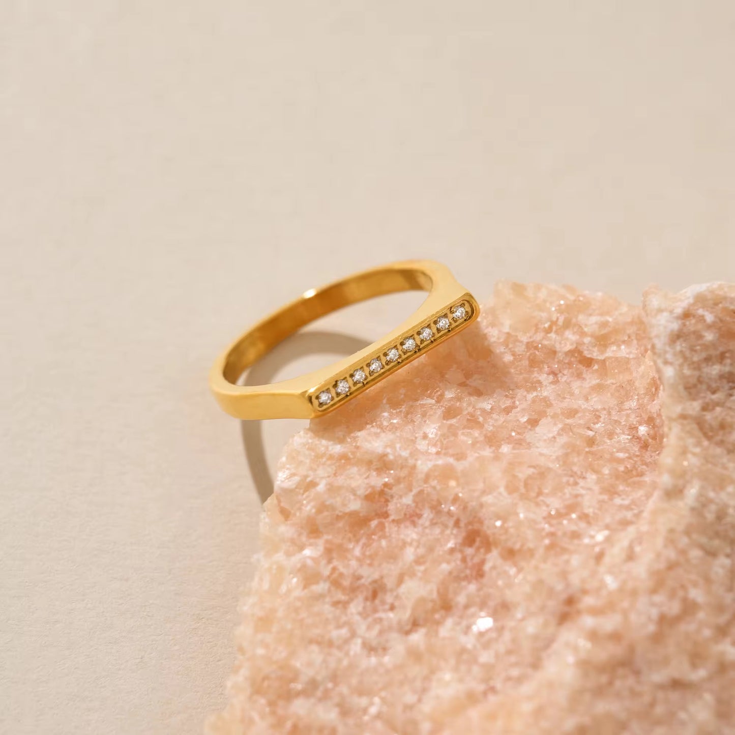 Dainty Minimalist Gold Bar Pave Ring