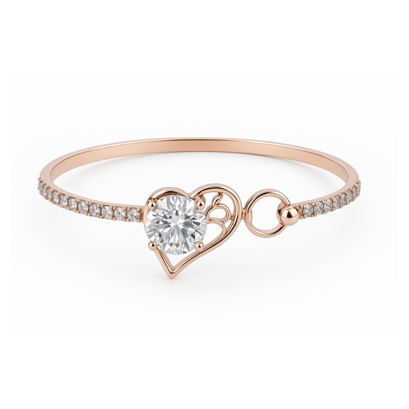 Elegant Rose Gold Heart Bracelet with Sparkling CZ Stones