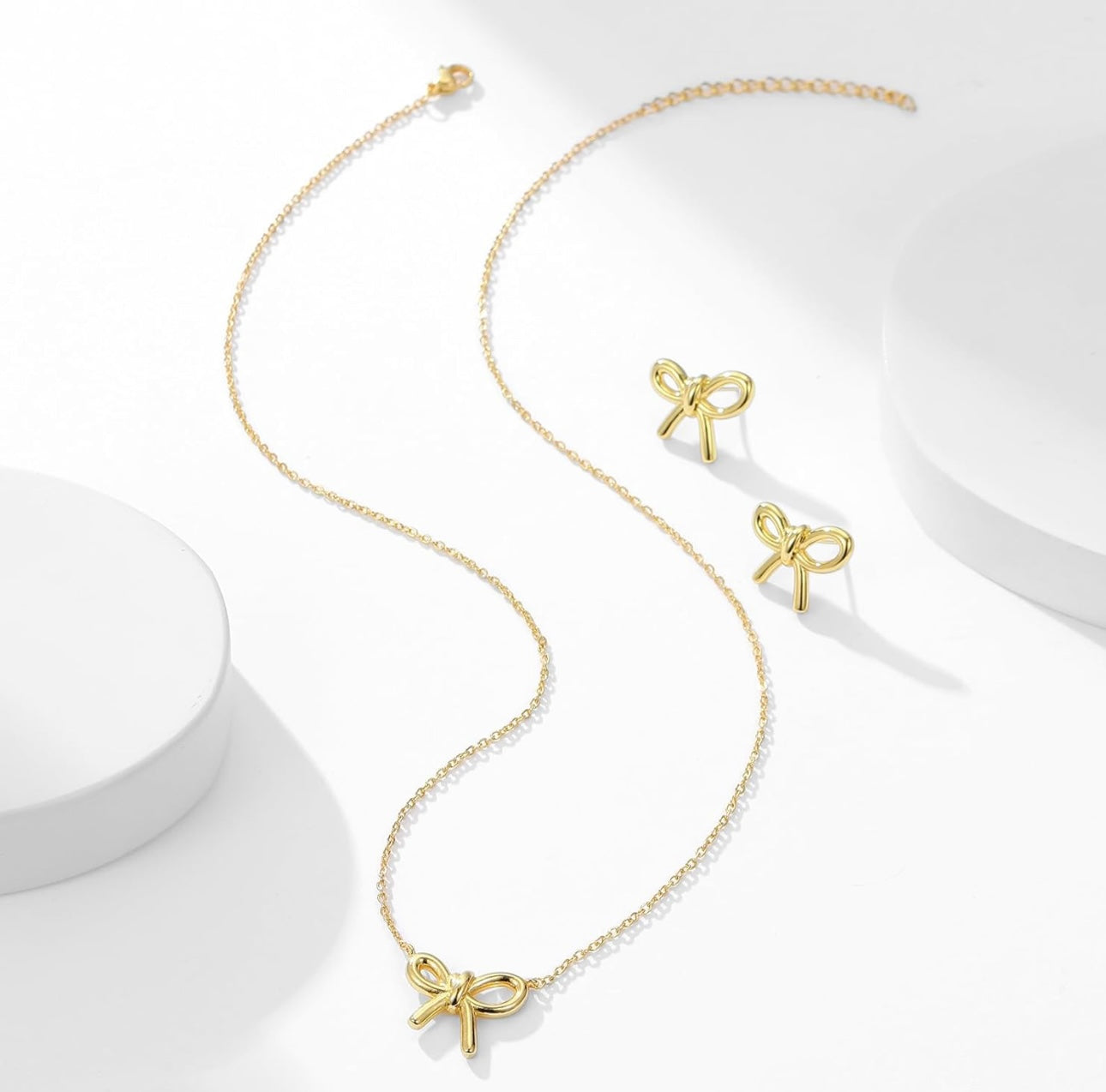 Elegant Gold Bow Knot Necklace & Earring Set