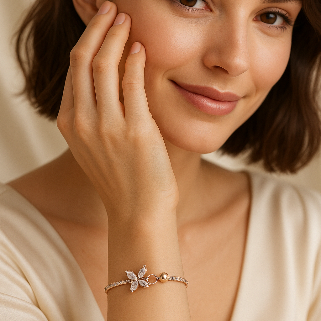 Elegant Rose Gold Butterfly Bracelet with Zircon Stones