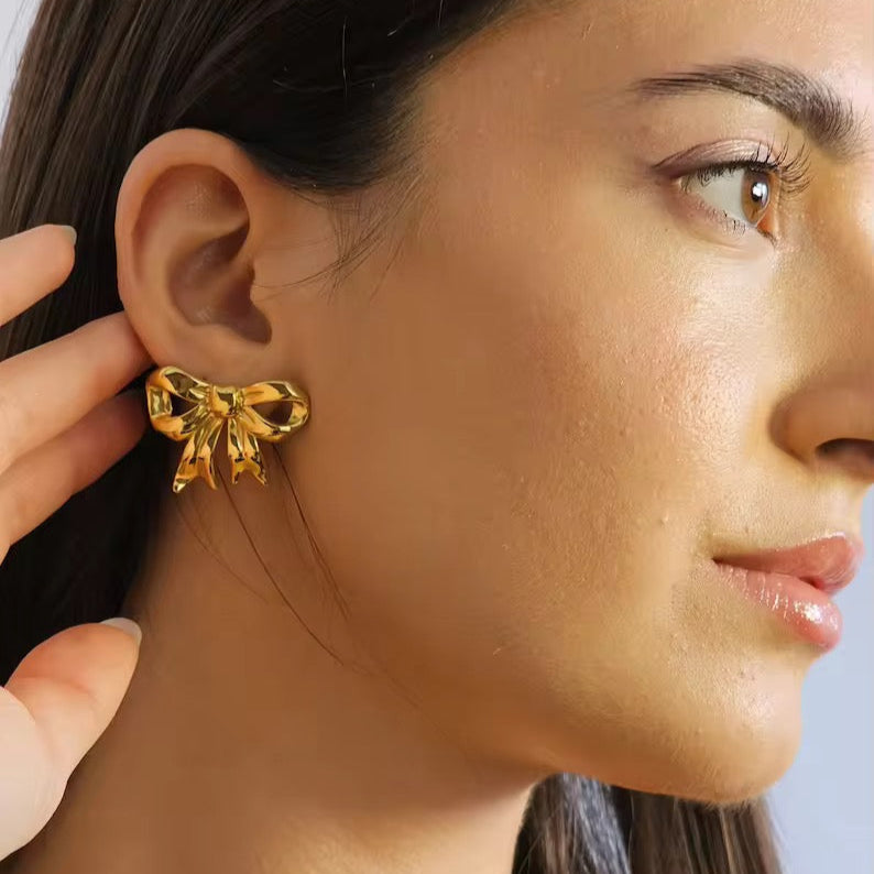 Elegant Gold Bow Knot Earrings for Women