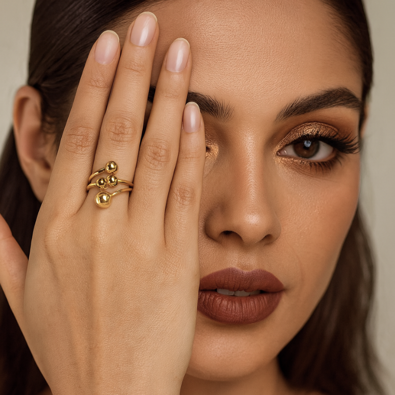 Elegant Gold Plated Multi-Ball Adjustable Ring
