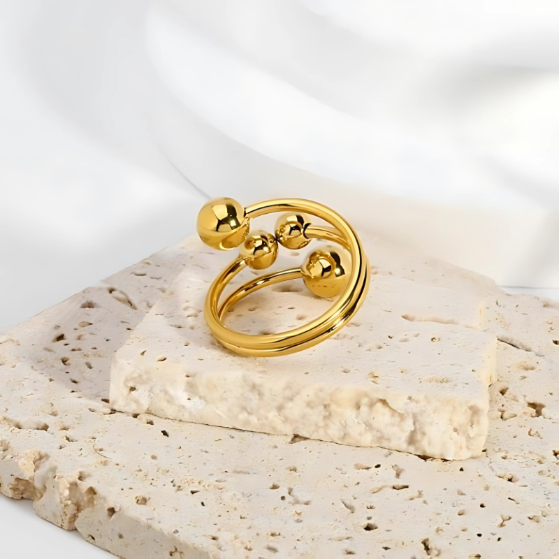 Elegant Gold Plated Multi-Ball Adjustable Ring