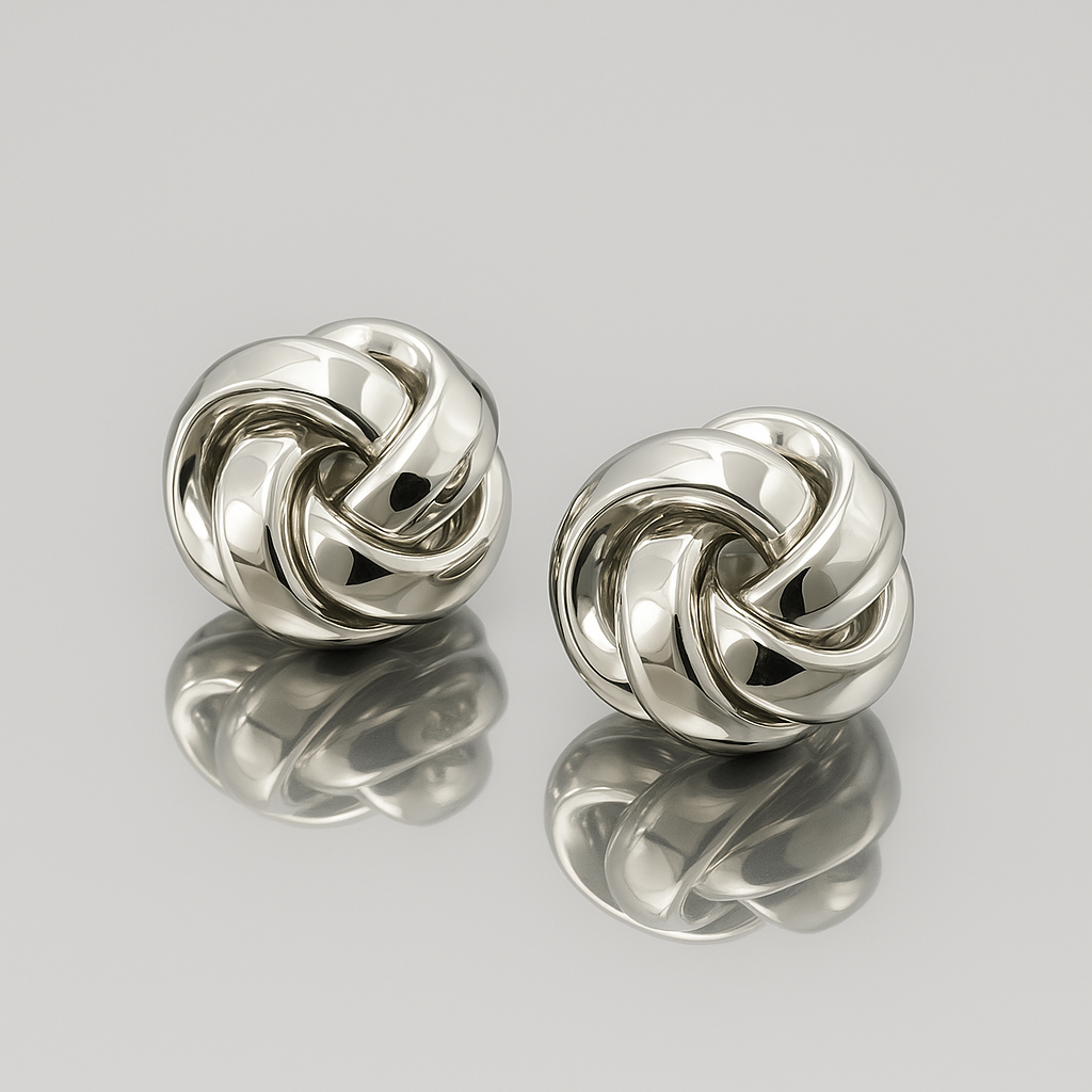 Elegant Twisted Knot Stud Earrings – Silver Finish