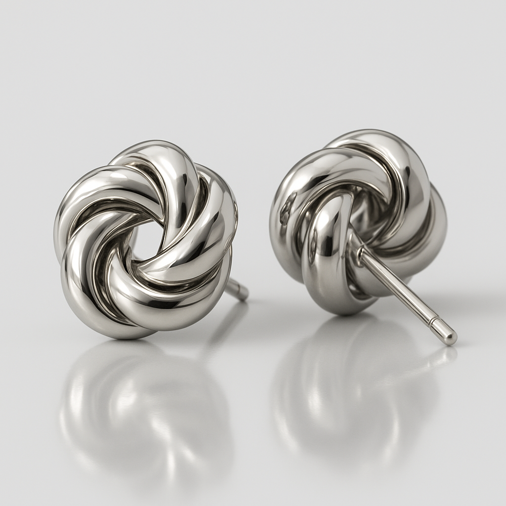 Elegant Twisted Knot Stud Earrings – Silver Finish