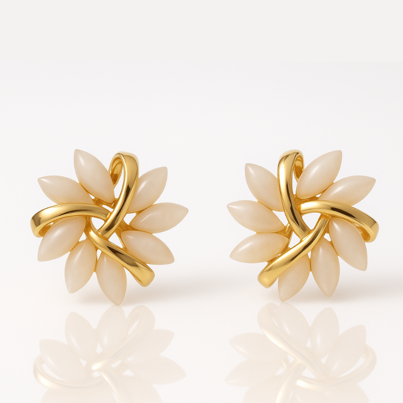 Floral Harmony Gold Stud Earrings