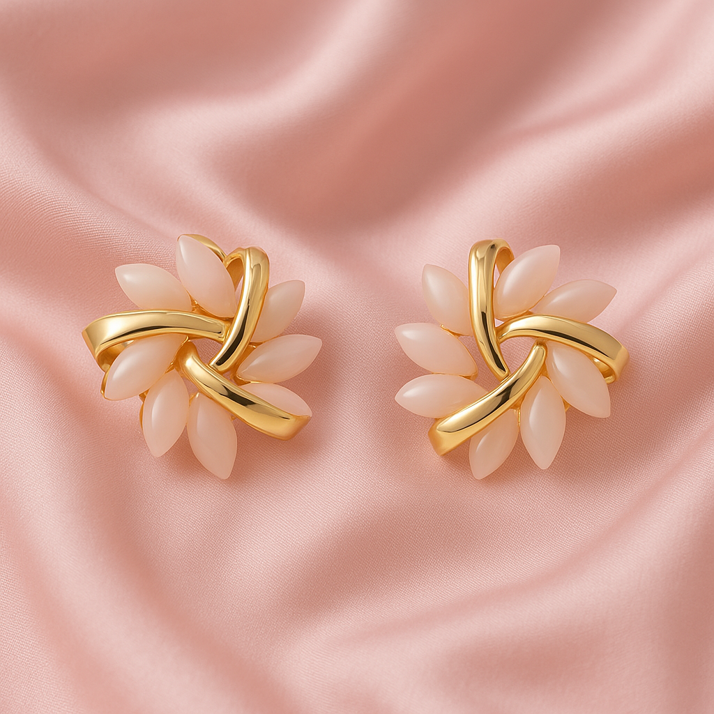 Floral Harmony Gold Stud Earrings