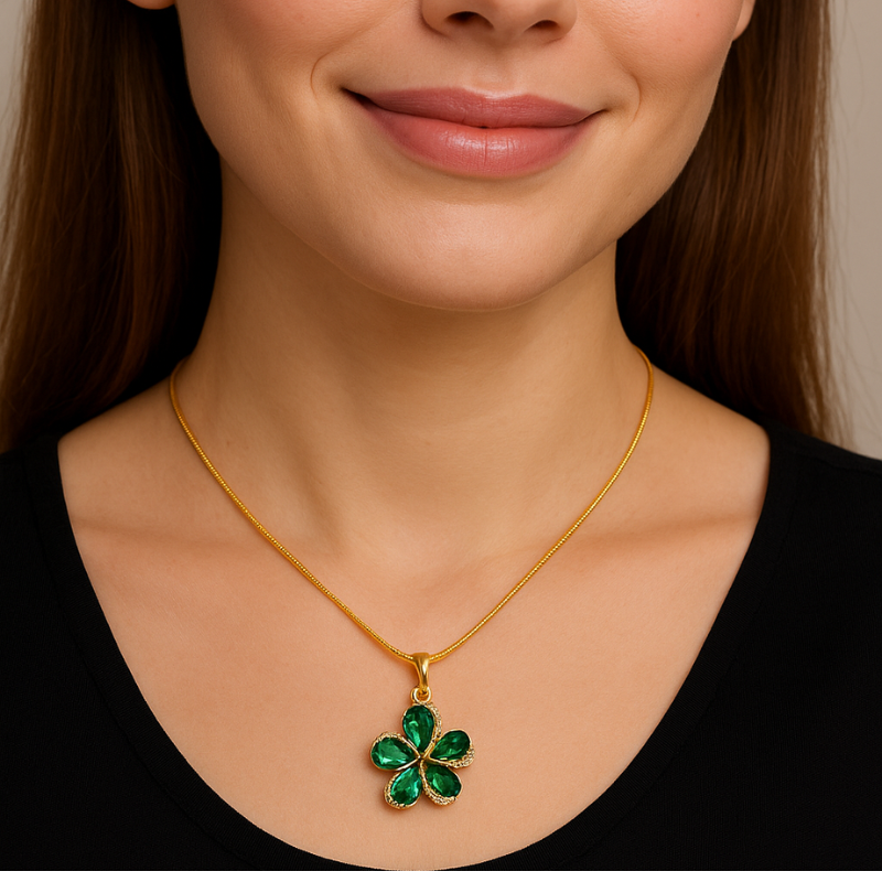 Four-Leaf Clover Green Stone Necklace