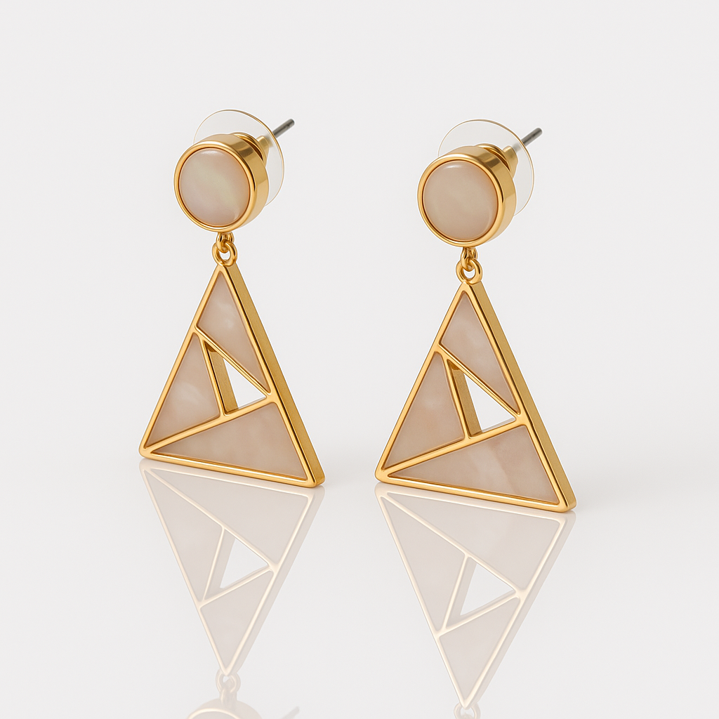 Geometric Rose Gold & Mother-of-Pearl Drop Earrings