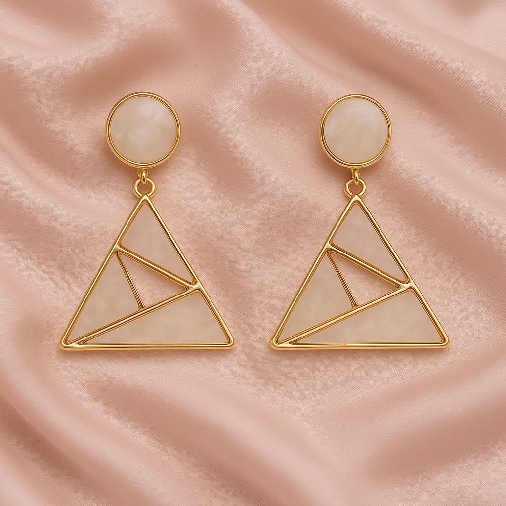 Geometric Rose Gold & Mother-of-Pearl Drop Earrings