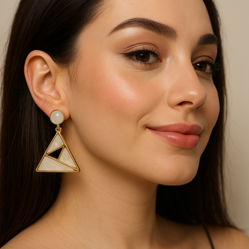 Geometric Rose Gold & Mother-of-Pearl Drop Earrings