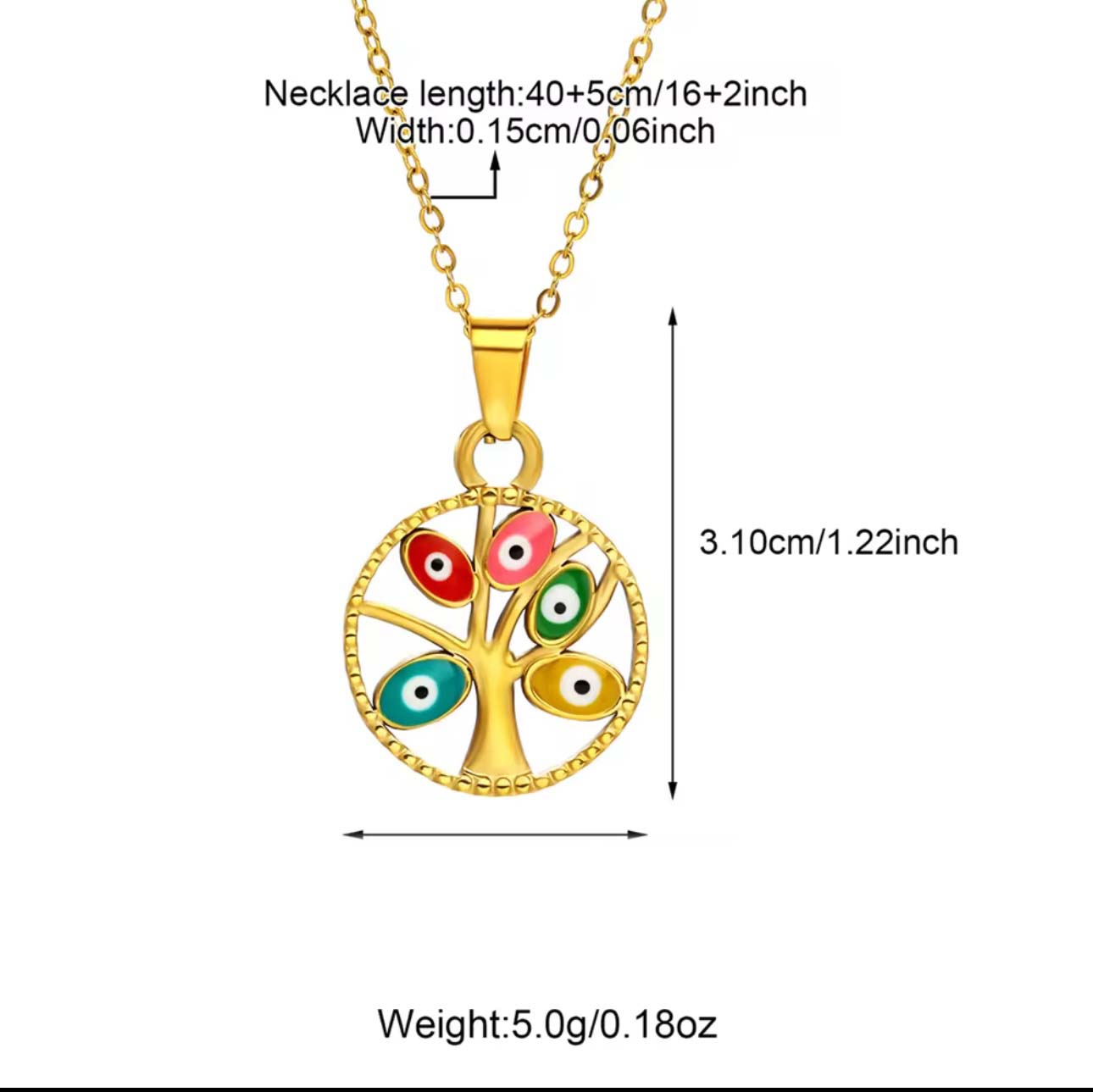 Gold Evil Eye Tree Pendant Necklace