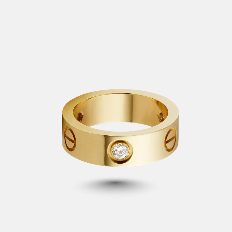 Gold Screw Motif Cubic Zirconia Ring