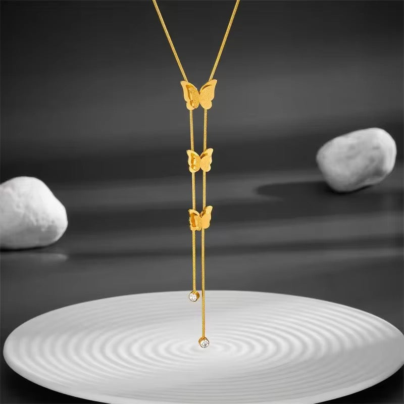 Golden Cascading Butterfly Pendant Necklace