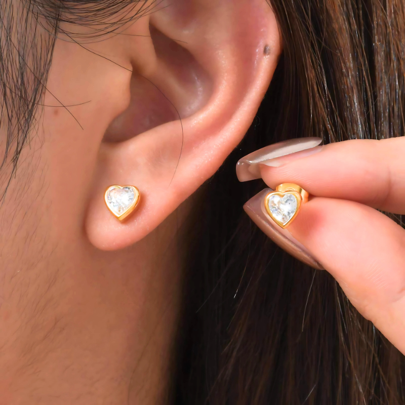 Iridescent Heart Stud Earrings in Gold