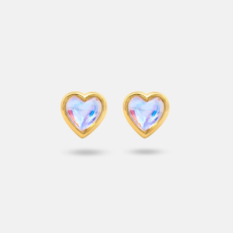 Iridescent Heart Stud Earrings in Gold