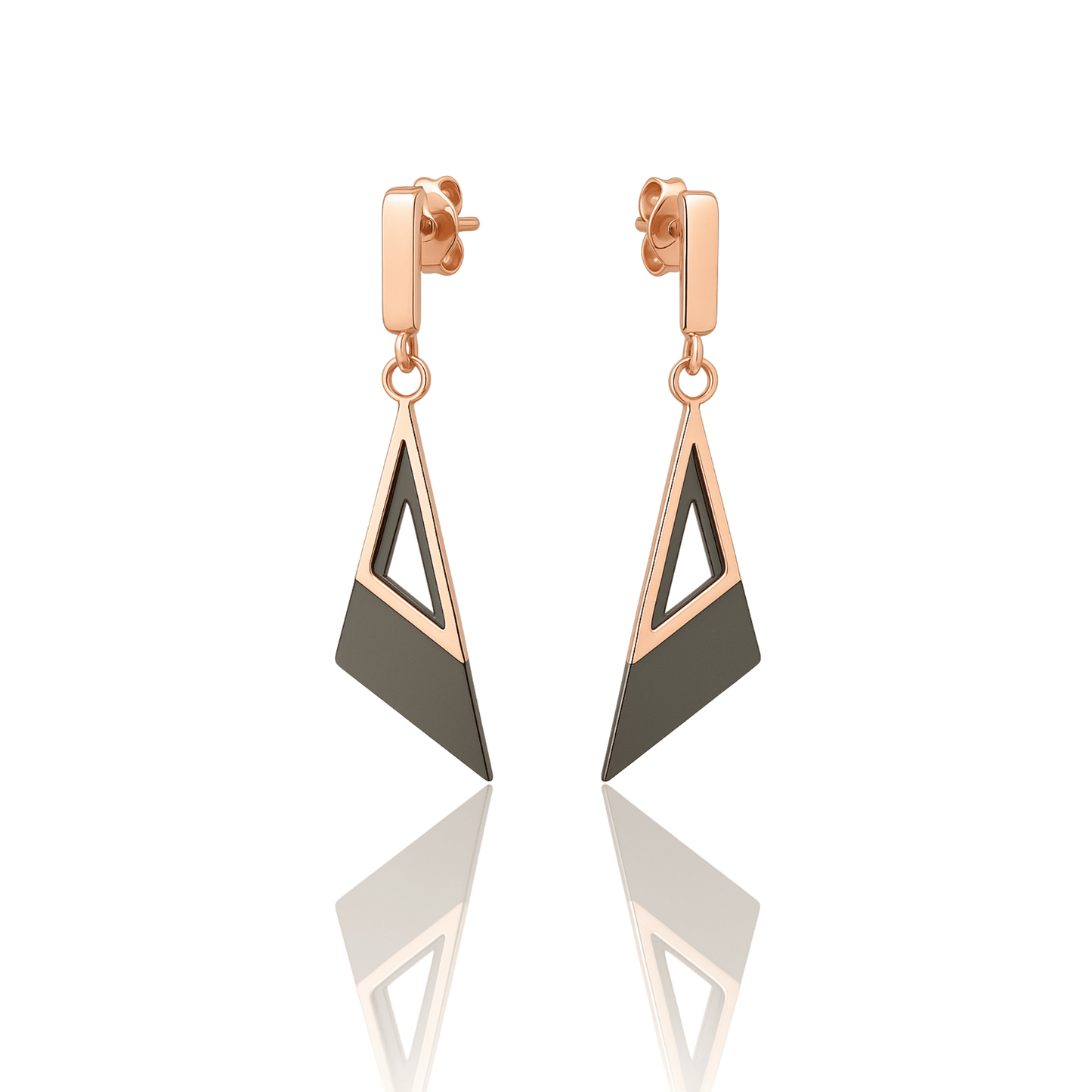 Sleek Rose Gold & Black Geometric Drop Earrings