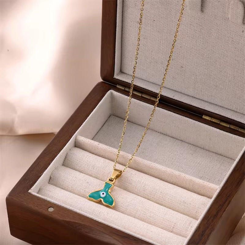 Turquoise Whale Tail Pendant Necklace