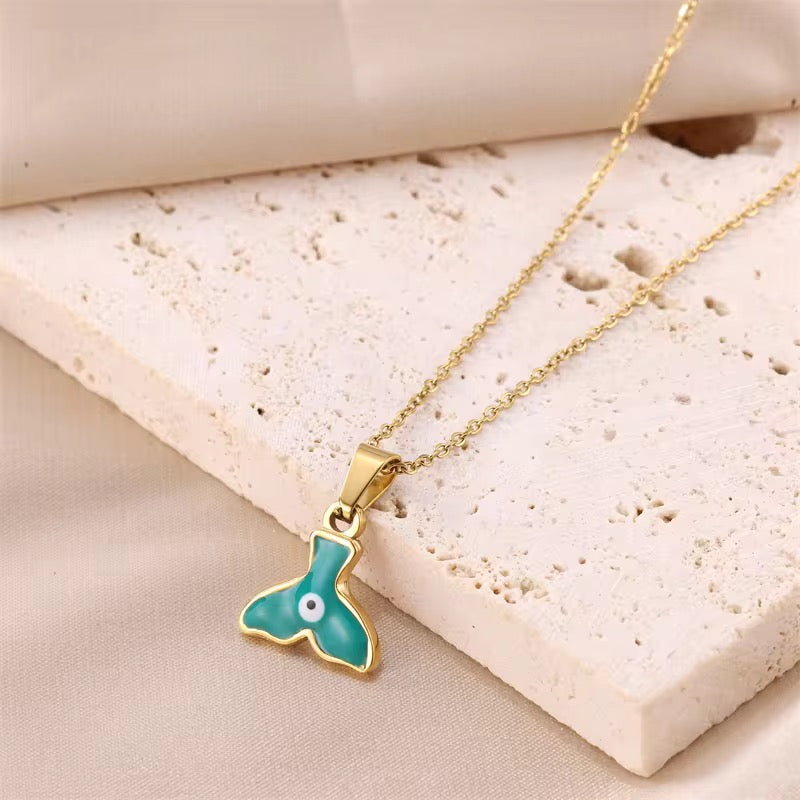 Turquoise Whale Tail Pendant Necklace