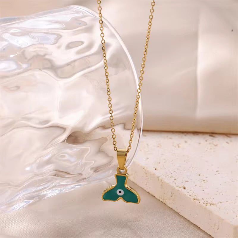 Turquoise Whale Tail Pendant Necklace