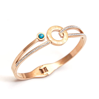 Glamorous Rose Gold Bangle with Turquoise and Diamond Accents