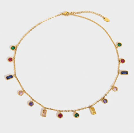 Elegant Multi-Color Gemstone Charm Necklace in Gold Plating
