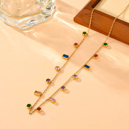 Elegant Multi-Color Gemstone Charm Necklace in Gold Plating