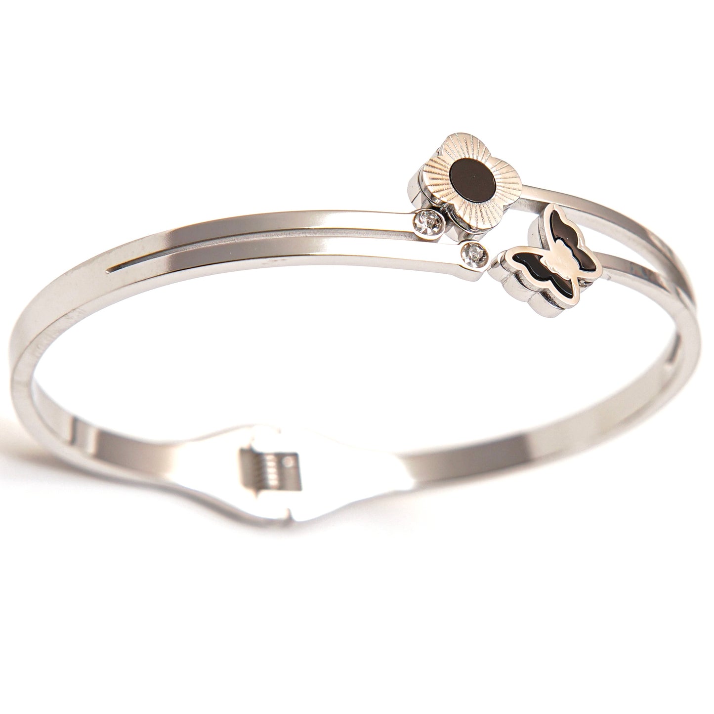 Elegant Silver Floral and Butterfly Charm Bracelet