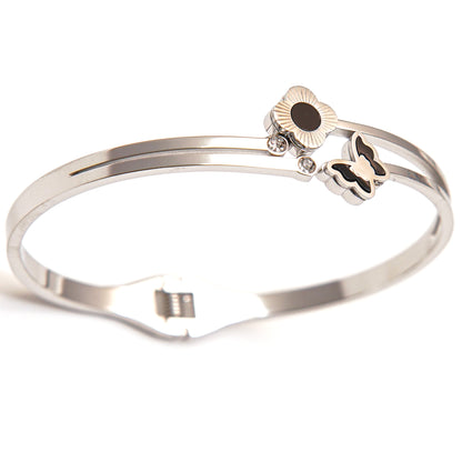 Elegant Silver Floral and Butterfly Charm Bracelet