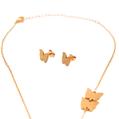 Butterfly-Themed Gold Necklace with Matching Earrings Set