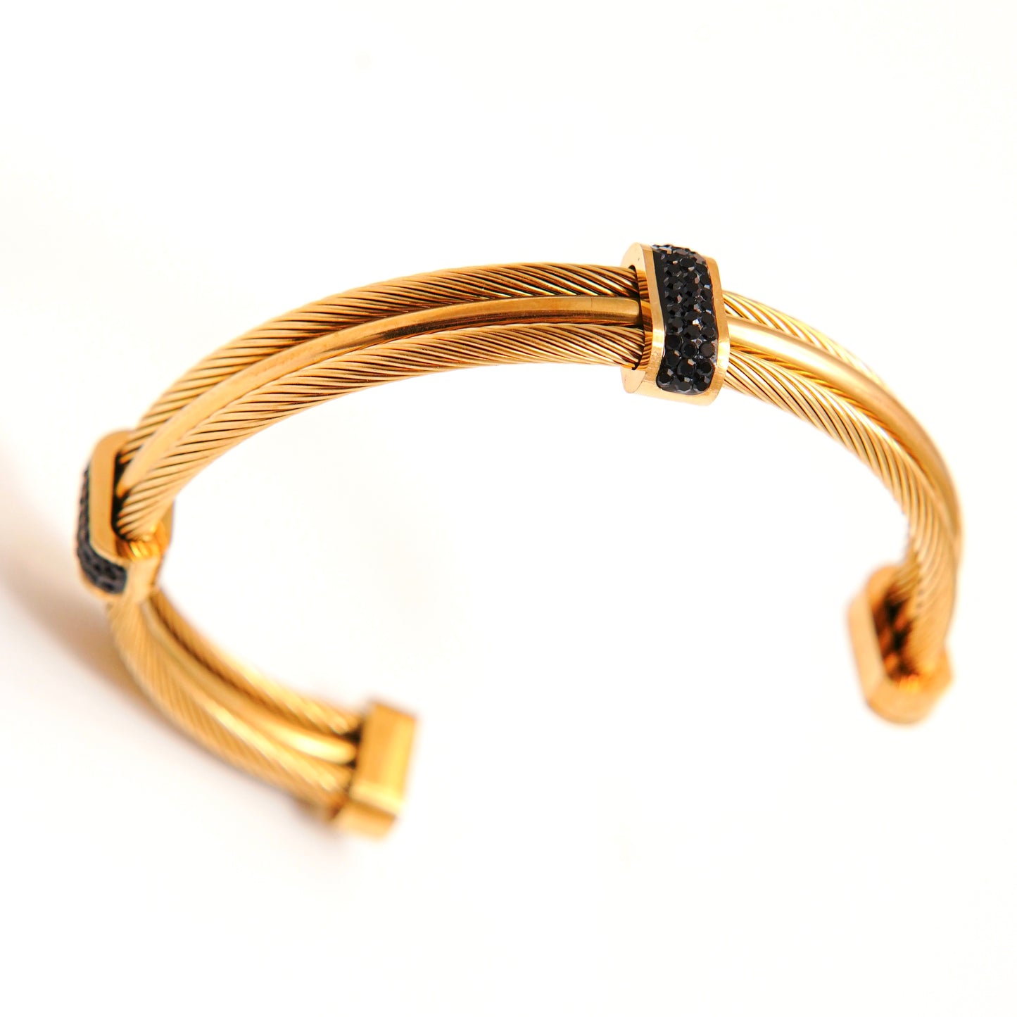 Chic Gold and Black Stone Cable Cuff Bracelet