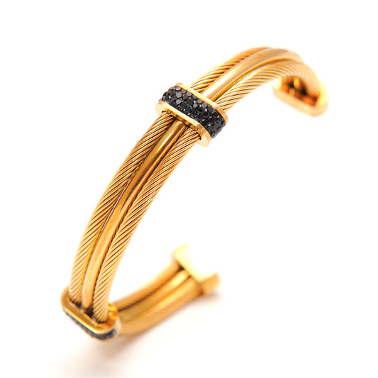 Chic Gold and Black Stone Cable Cuff Bracelet