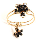 Elegant Black Floral Bangle and Ring Set
