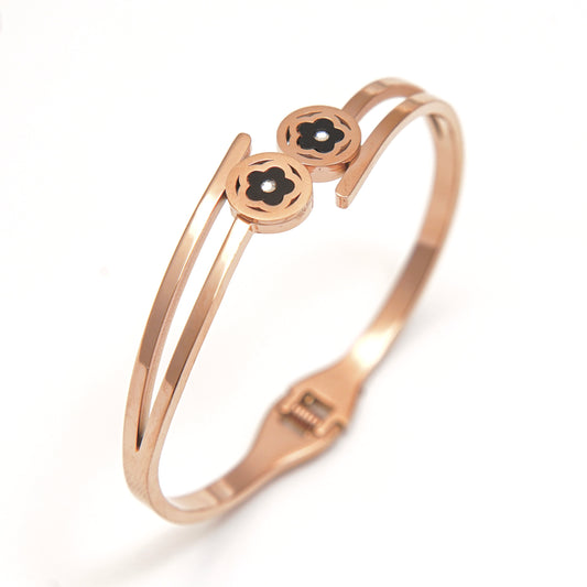 Elegant Rose Gold Floral Cuff Bracelet