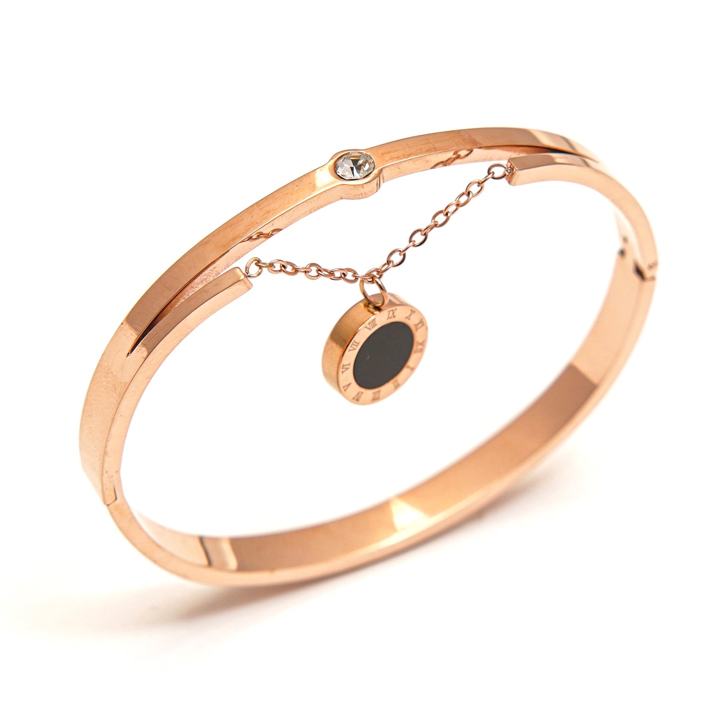 Modern Rose Gold Charm Bangle Bracelet