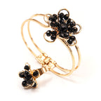 Elegant Black Floral Bangle and Ring Set