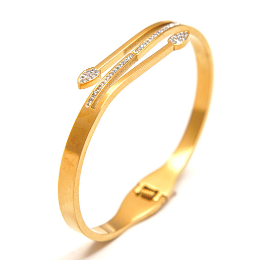 Stylish Gold and Diamond Charm Bangle Bracelet