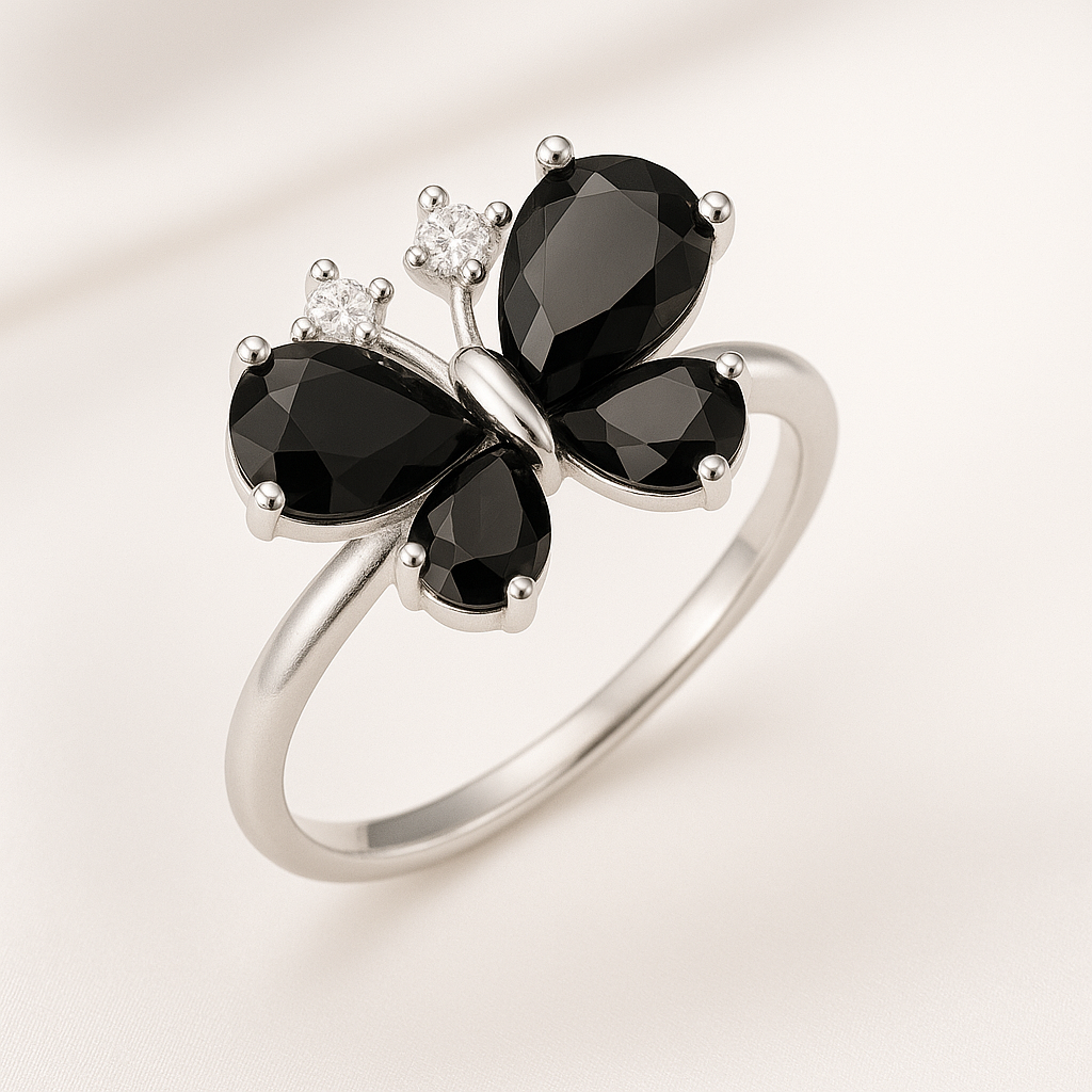 Black Butterfly Ring for Women – Elegant Silver Adjustable Statement Ring | Twinkear