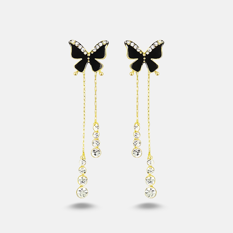 Black Butterfly Crystal Drop Earrings