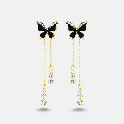 Black Butterfly Crystal Drop Earrings