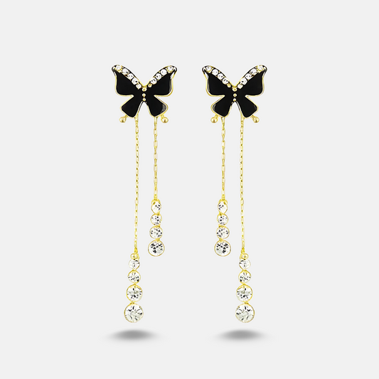 Black Butterfly Crystal Drop Earrings
