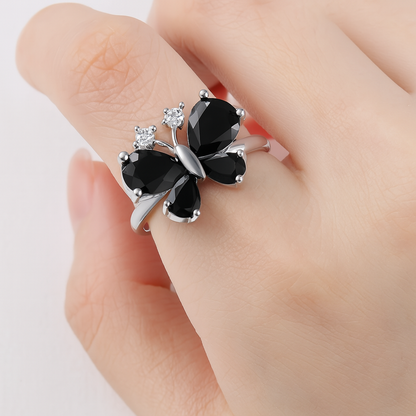 Black Butterfly Ring for Women – Elegant Silver Adjustable Statement Ring | Twinkear