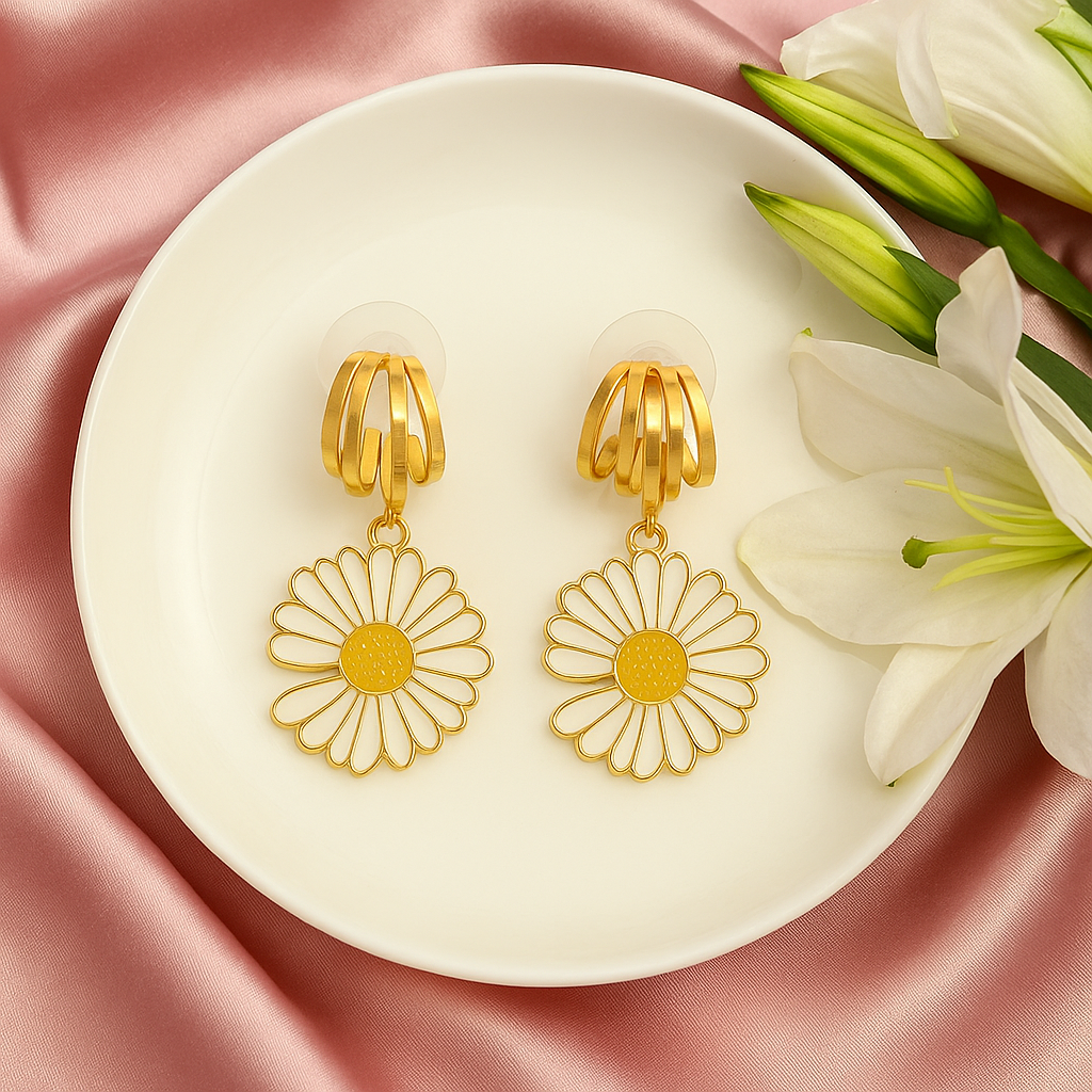 Blooming Daisy Gold Hoop Earrings