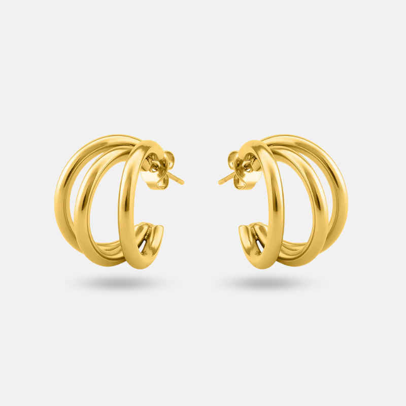 Triple Hoop Gold Earrings