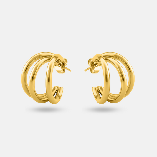 Bold Triple Hoop Gold Earrings | Anti-Tarnish Waterproof Statement Hoops