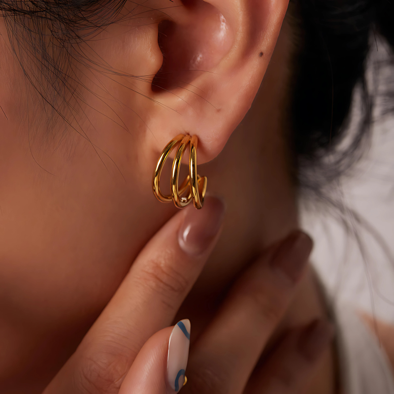 Triple Hoop Gold Earrings
