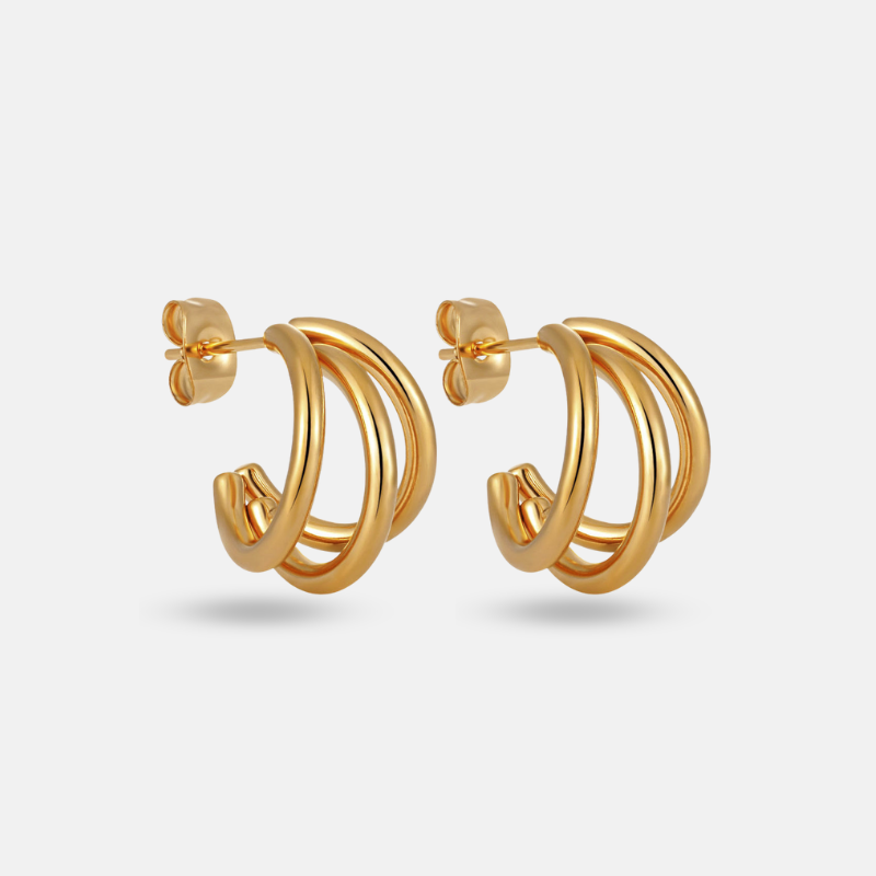 Triple Hoop Gold Earrings